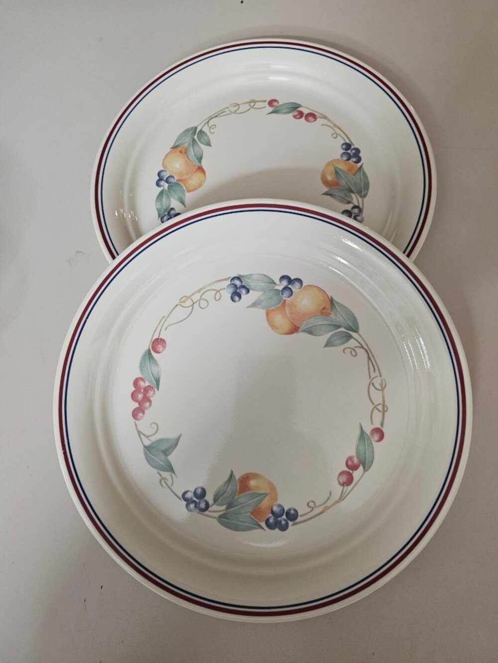 2 Corelle Abundance Dinner Plates 10" fruit vtg retro kitchen decor collectible
